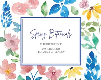 Spring Botanical Watercolor Illustration Clipart Bundle | Floral | PNG | Commercial and Personal Use | Colorful Spring Watercolor Flowers