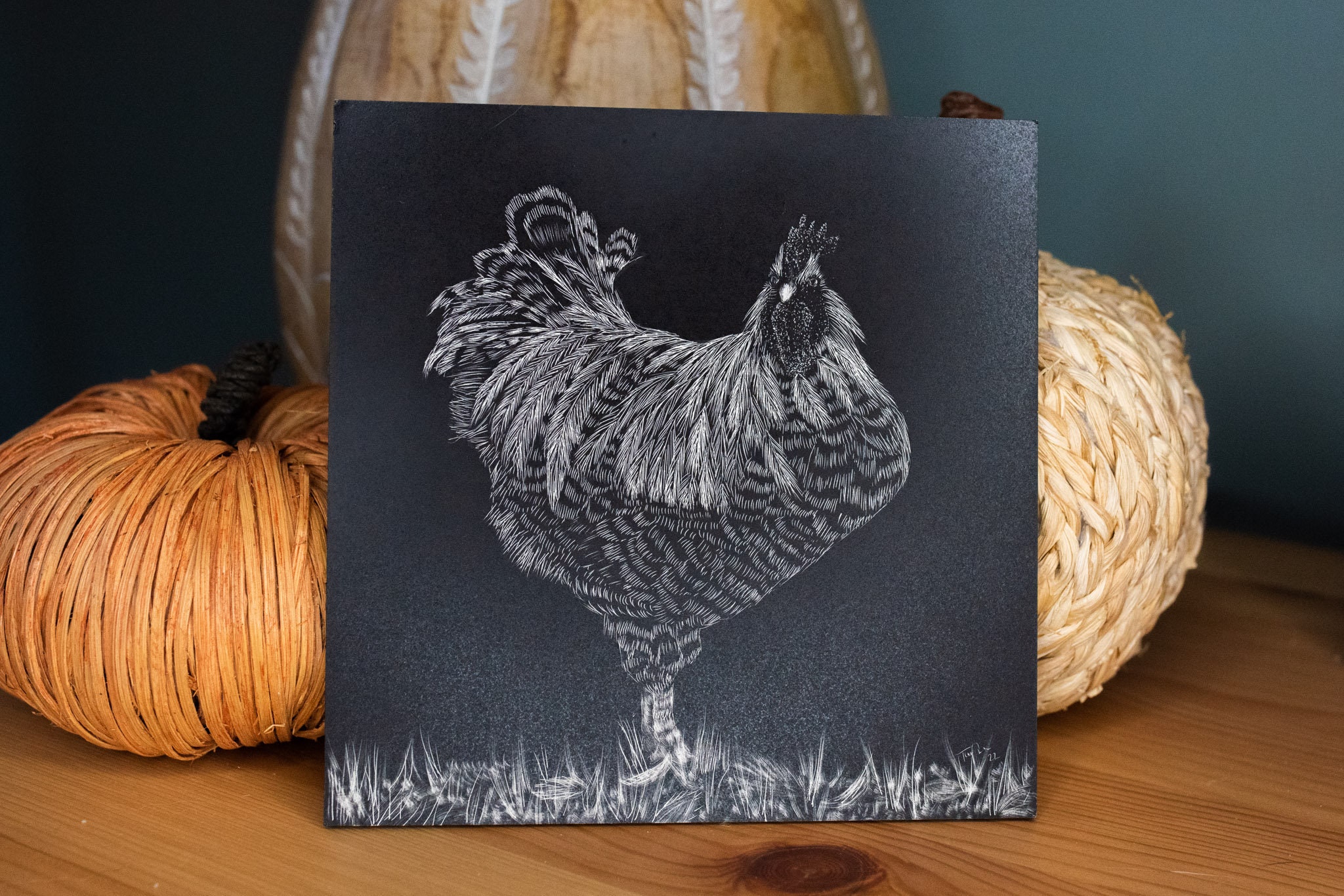 Farmhousestyle Home Wall Decor Original Scratchboard Chicken Art Etsy