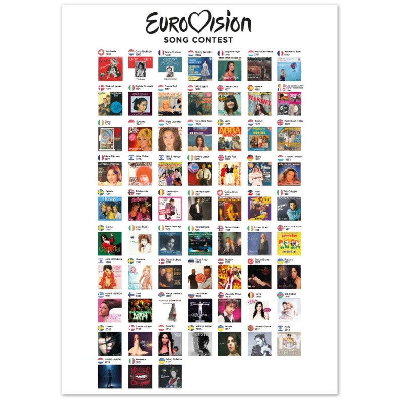 Eurovision Song Contest Print With All Winners From 1956 to 2022. Wall
