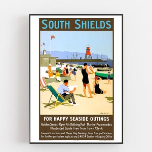 Descarga instantánea Vintage Travel Poster South Shields, Inglaterra, IMPRESIÓN DE ALTA CALIDAD, Póster de viaje, Decoración del hogar, Tyne y ropa, Condado de Durham