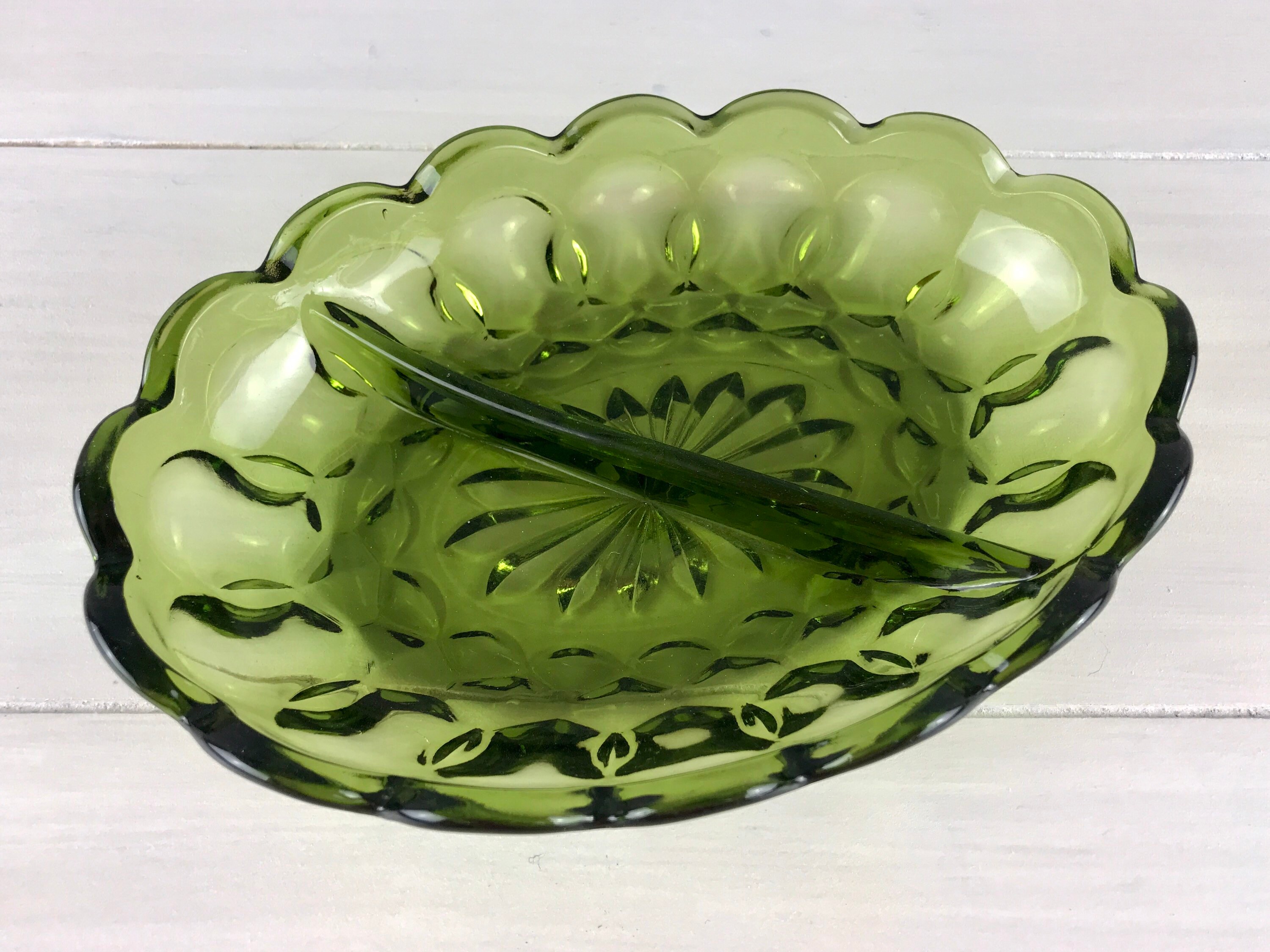 Indiana Glass Thumbprint Green Oval Divided Relish Dish Retro Etsy