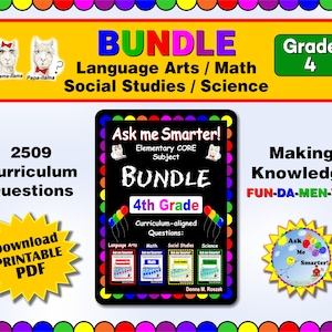 4th Grade Homeschool Curriculum BUNDLE! - Language Arts, Social Studies, Science, and Math - Printable Questions & Answers