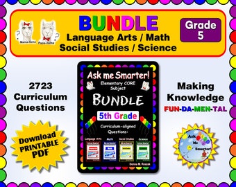 5th Grade HOMESCHOOL Curriculum BUNDLE! - Language Arts, Social Studies, Science, and Math - 2723 Curriculum-aligned Questions and Answers!