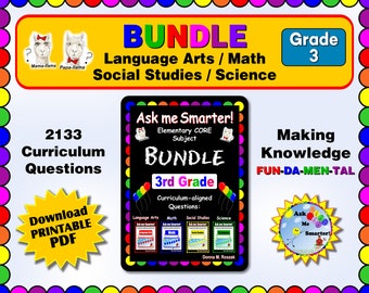 3rd Grade Homeschool Curriculum BUNDLE! - Language Arts, Social Studies, Science, and Math - Printable Questions & Answers