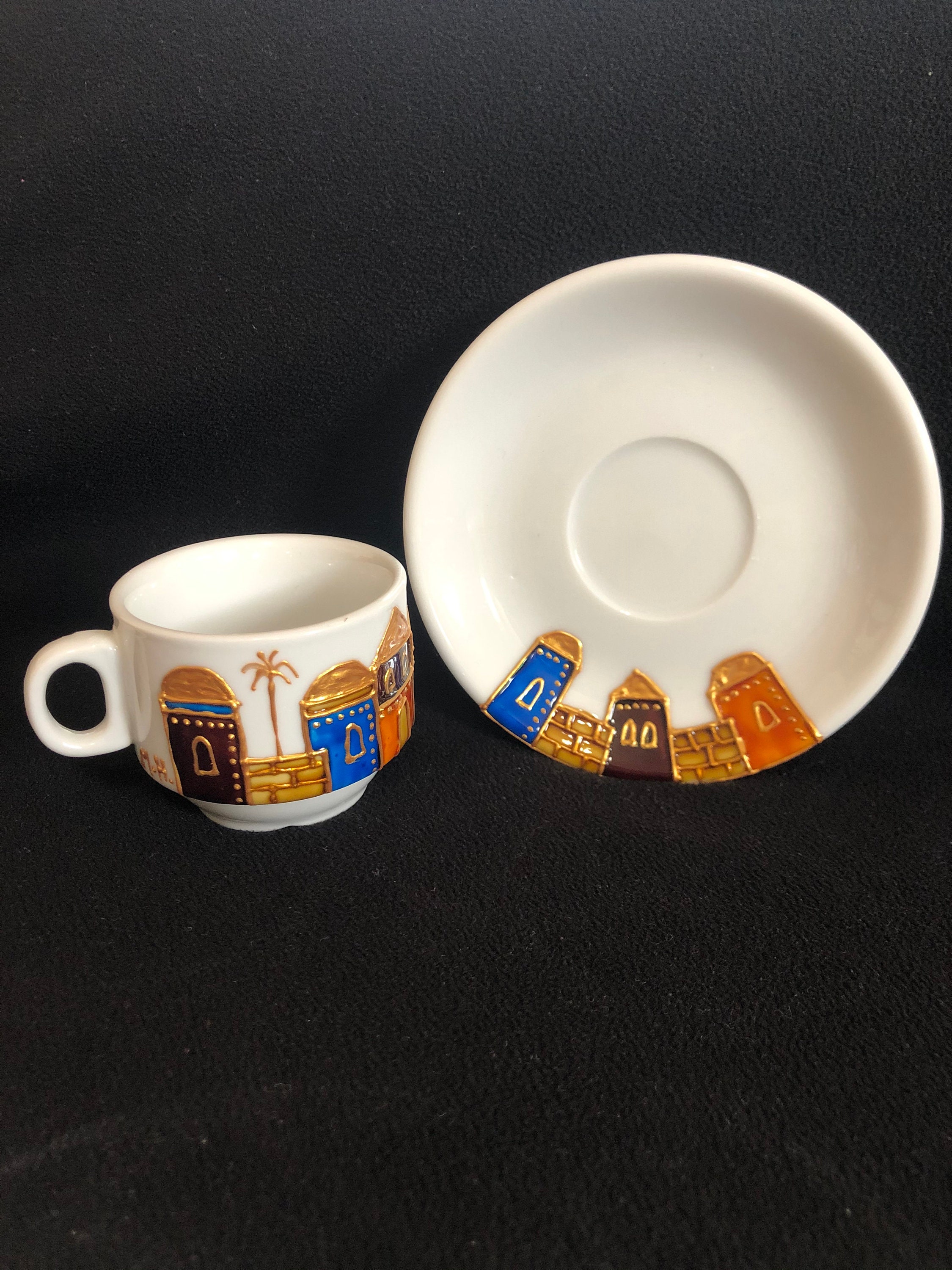 Set of 6 Arabic Coffee Cup With Handle and Saucer Palestinian Etsy UK