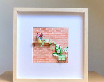 Boho Gallery Wall Decor, Monstera Variegated Plant Lover Gift, Paper Houseplants Christmas Gift For Plant Lady, Mom Gift From Daughter