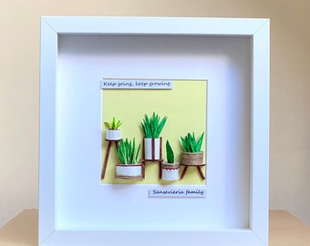 Sansevieria Plant Wall Art, Handmade Miniature Paper Plants, Framed Sansevieria Moonshine House Plant