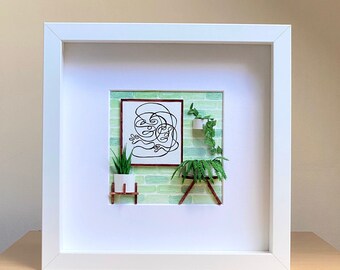 Sansevieria Plant Wall Art, Mini house Corner, Handmade Miniature Paper Plants, Framed Sansevieria Moonshine House Plant