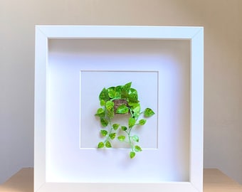 Marble Queen Pothos Framed Wall Art, Devils Ivy Plant lover Gift, Plant Mom Christmas Gift From Daughter, Paper Houseplant For Plant Lady