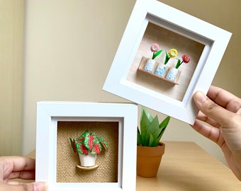 Paper Flower Framed Valentines Day Gift For Her / Him, Mini Caladium Red Flash, Zinnia Plant Lovers Birthday, Unique Shadow Box Paper Art
