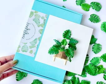 Paper Monstera DIY Kit, DIY Craft Kit, DIY Gift Kits, Letterbox Gifts, Mini Monstera Art Card Kit, Paper Art Kit, Make Your Own Monstera