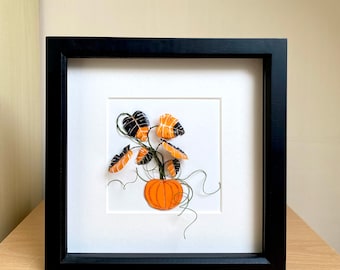 Spooky Monstera Halloween Art, Personalised Framed Wall Decor Plant Lovers Gifts, Paper Pumpkin Art Picture, Botanical Home Decor
