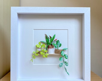 New Home Gifts For Plant Lover, Miniature Diorama Framed Artwork, Boho Gallery Wall Art, Hand Cut Paper Houseplants For Crazy Plant Lady