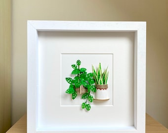 Monstera Adansonii, Sansevieria Trifasciata Boho Wall Art, Mini Paper Plants, Plant Lovers Gift, Plant Mom Gift From Daughter