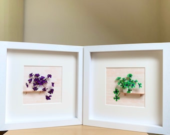 Oxalis Set of Two Wall Art, Botanical Wall Art, Boho Wall Decor Set of 2, Paper Plant Framed Art, Farmhouse Decor, Soul Sister Gifts