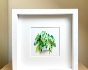 Variegated Alocasia Frydek Boho Framed Wall Art Plant Lover Gift, Plant Mom Christmas Gift From Daughter, Paper Plant For Crazy Plant Lady