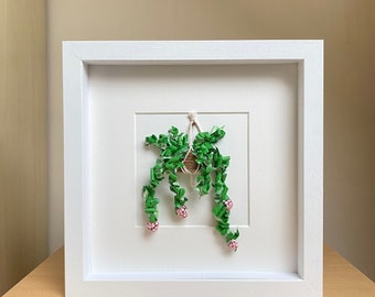 Hoya Carnosa Compacta Framed Wall Art, Hindu Rope Paper plant, Nature Lover Gift, Plant Mom Botanical Home Decor, Mini Macrame Plant Hanger