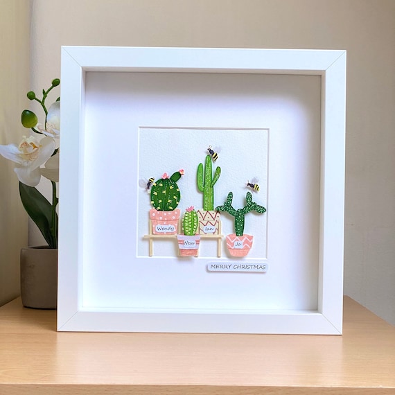 Christmas Cactus, Variegated Cactus Wall Art, Personalised Christmas Gift for Mom From Daughter, Mum Presents, Plant Lovers Gift