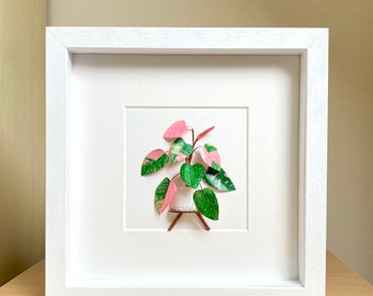 Pink Princess Philodendron Framed Wall Art, Plant Mom Christmas Gift From Daughter, Plant Lover Birthday Gift, Rare Paper Houseplant Artwork