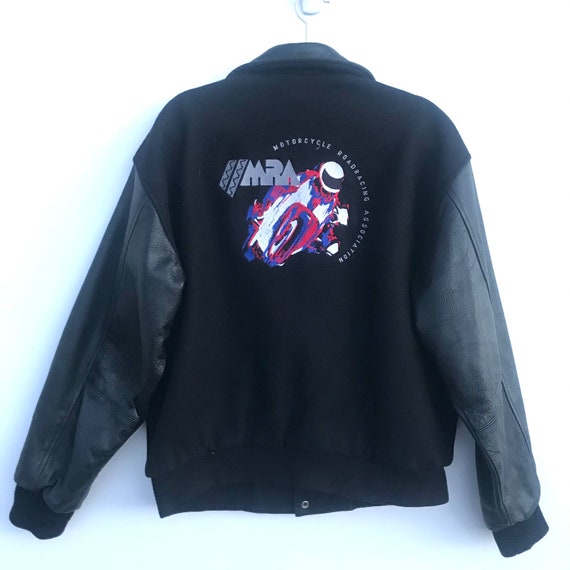 Vintage Motorcycle Wool and Leather Varsity Jacket
