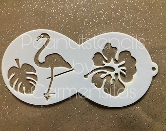 Facepainting Stenicl, Peanutstencils 1003 Flamingo and Hawaii Flower Schablone für Kinderschminken