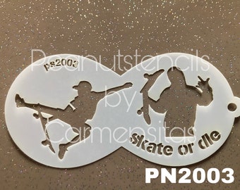 Peanutstencils PN2003 Skater - Skate or Die - Facepainting Stencil, Schablone für Kinderschminken