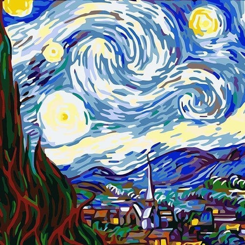 Starry Night Van Gogh USA Shipping DIY Paint by Number Kit Etsy