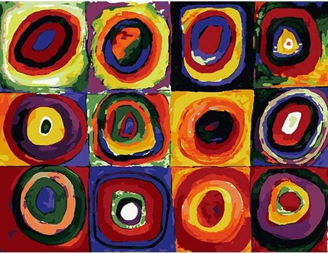 étude De Couleurs Carrés Avec Cercles Concentriques