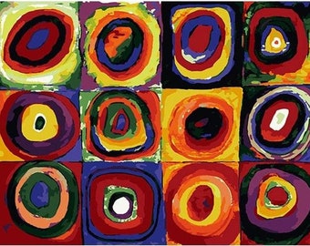 Color Study: Squares with Concentric Circles 1913 - Wassily Kandinsky - USA Shipping - DIY Paint by Number Kit Acrylic Painting Home Decor