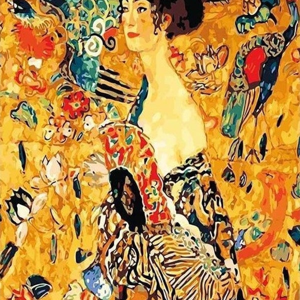 Lady with Fan - Gustav Klimt - USA Shipping - DIY Paint par Number Kit Acrylic Painting Home Decor