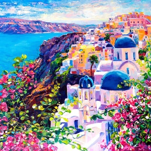 Santorini Seascape - USA Shipping - DIY Paint by Number Kit Acrylic Painting Home Decor