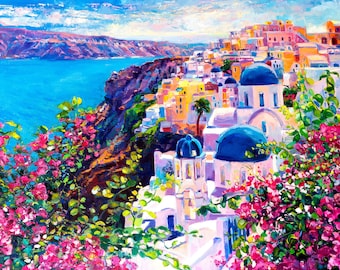 Santorini Seascape - USA Shipping - DIY Paint by Number Kit Acrylic Painting Home Decor