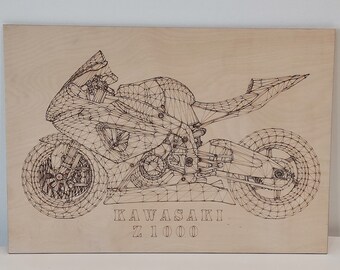 Moto Kawasaki z1000 wall art panel| | Wall Art | Wooden Wall Art | Moto Wall Art| Wooden plywood Panel| Home Decor| Modern Wall Decor