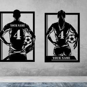 Voetbalspelers (mannen en vrouwen) Lasergesneden muurontwerpbestanden Direct downloaden (svg, dxf, ai, pdf, Light Burn) | Alleen digitaal bestand!