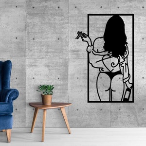 Woman, cigarette & wine Wall Design laser cut files Instant Download (svg, dxf, ai, pdf, Light Burn) |Digital File Only!