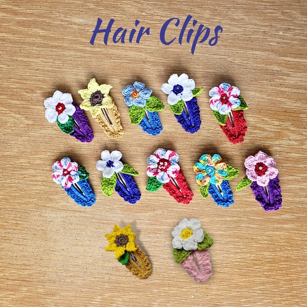 Set of 2 flower hair clips, cotton hair accessories, crochet hair clips, baby flower hair pins, toddlers hair snap, set of 4 hair clips gift