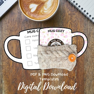 Printable Mug Cozy Care Card Template PNG and PDF, Mug Cozy Tag Insert, Handmade Packaging for Crochet & Knit Sellers, Small Business tags
