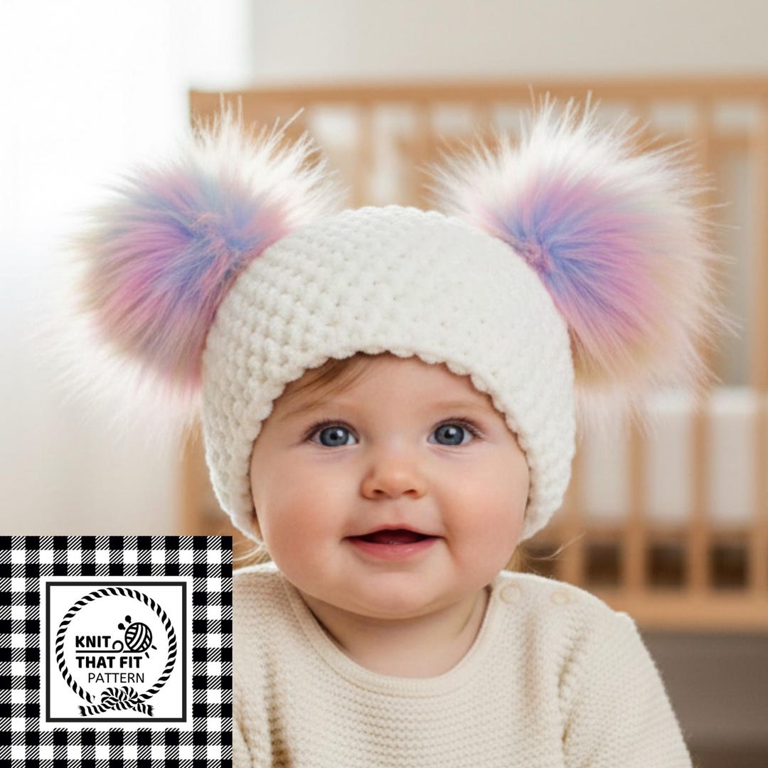 Crochet Double Pom Poms Baby Hat Pattern, Bear Ear Beanie Pattern, PDF ...