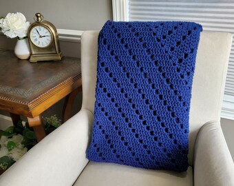 Navy Which Way Filet Crochet Blanket