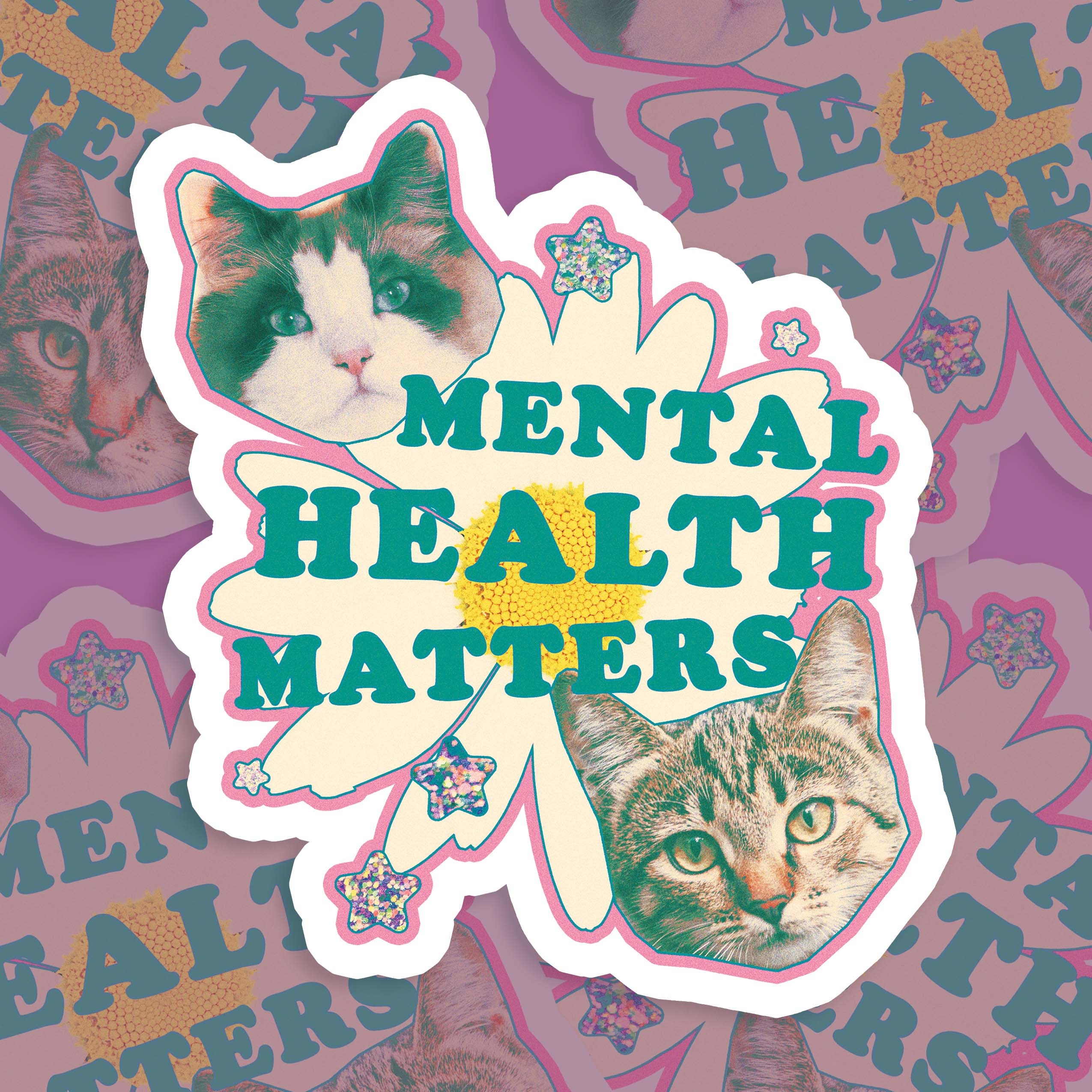 Mental Health Cats and Kittens Daisy Bubble-free stickers