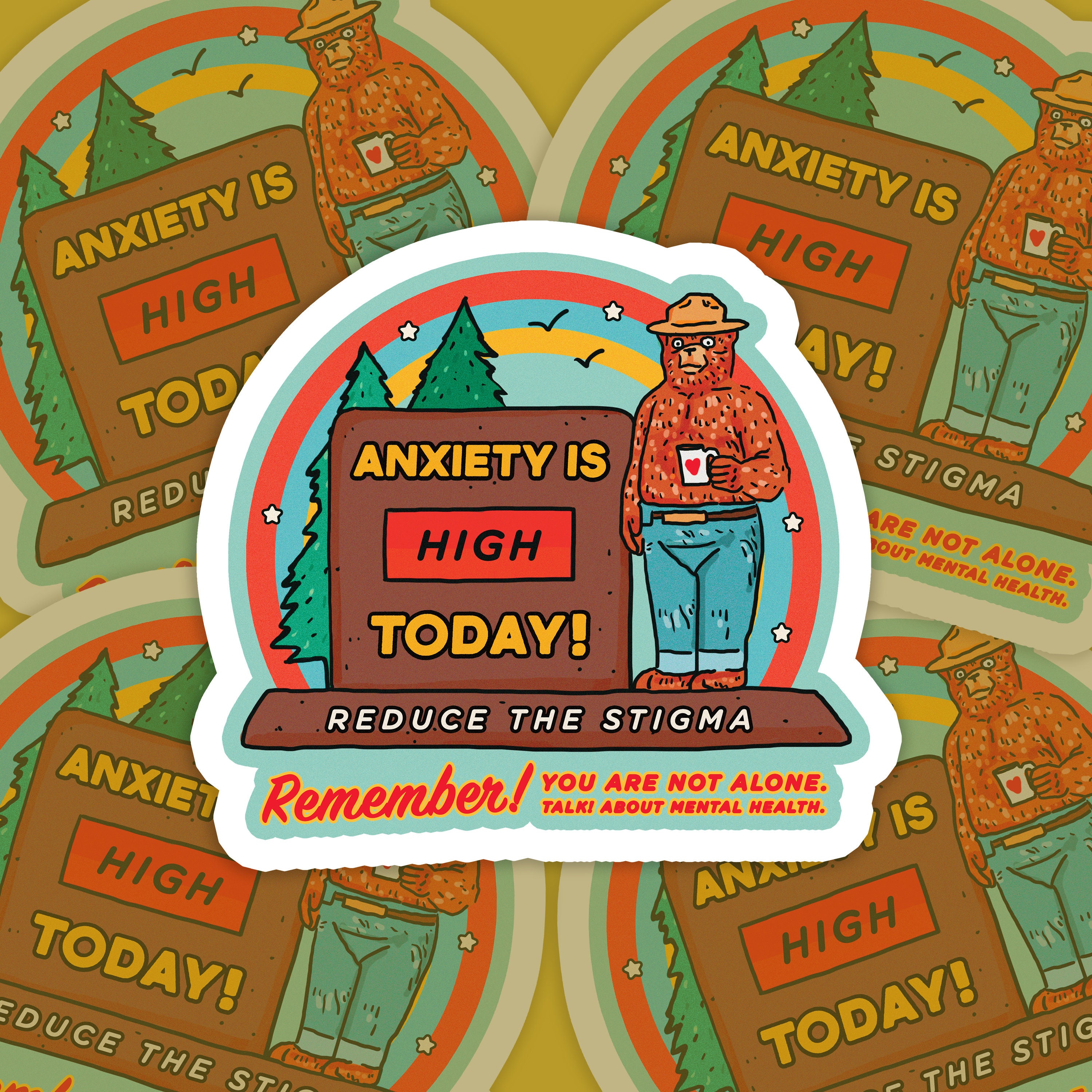 Anxiety is High Today Mental Health PSA Bubble-free stickers