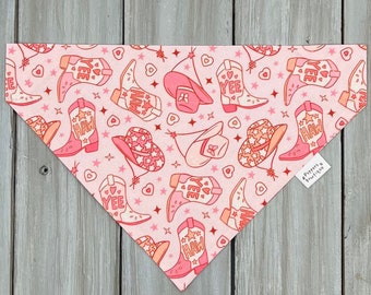 Over the Collar Pink Cowgirl Dog Bandana, Yee Haw Dog Bandana, Cowgirl Hats & Boots Pet Bandana, Western Dog Neckerchief, Cowgirl Pet Scarf