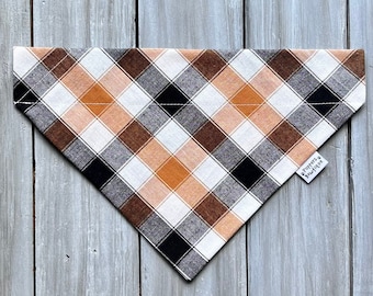 Harvest Fall Dog Bandana, Over de kraag Fall Dog Bandana, Custom Dog Bandana, Oranje, Zwarte Geruite Hond Bandana, Herfst Hondensjaal