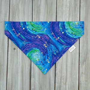 Over the Collar Metallic Galaxy Watercolor Dog Bandana, Galaxy Dog Scarf, Custom Dog Bandana, Blue, Purple Dog Bandana, Dog Neckerchief