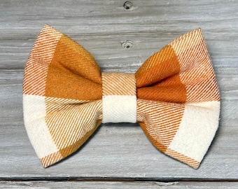 Pajarita para perro con diseño de pastel de calabaza, pajarita para perro de otoño, pajarita para perro color canela, blanco y naranja, pajarita para perro a cuadros de otoño, pajarita para mascota, pajarita para gato