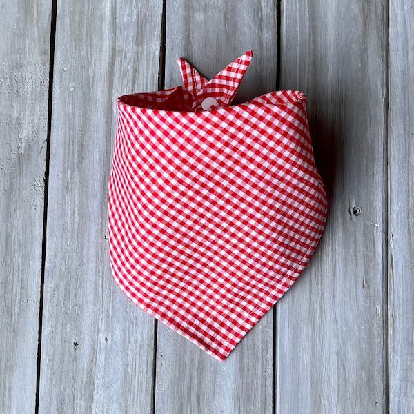 Snap On Red & White Checked Picnic Dog Bandana, Red Checked Dog Bandana, Summer Dog Bandana, Personalized Dog Bandana, Dog Neckerchief