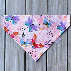 Over the Collar Colorful Butterfly Dog Bandana, Butterfly Custom Dog Bandana, Spring Pet Bandana, Summer Dog Bandana, Boho Dog Bandana
