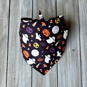 Snap/tie on Halloween Ghosts Pumpkins Dog Bandana, Custom Dog Bandana, Halloween Dog Scarf, Pumpkin Dog Bandana, Fall Dog Bandana