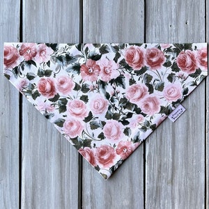 Over the Collar Paris Rose Dog Bandana, Rose Custom Dog Bandana, Spring Dog Bandana, Pink Rose Bandana, Summer Dog Bandana, Dog Neckerchief