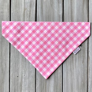 Over the Collar Pink Check Dog Bandana, Easter Pink Dog Bandana, Pink Plaid Dog Bandana, Dog Scarf, Spring Dog Bandana, Summer Dog Bandana